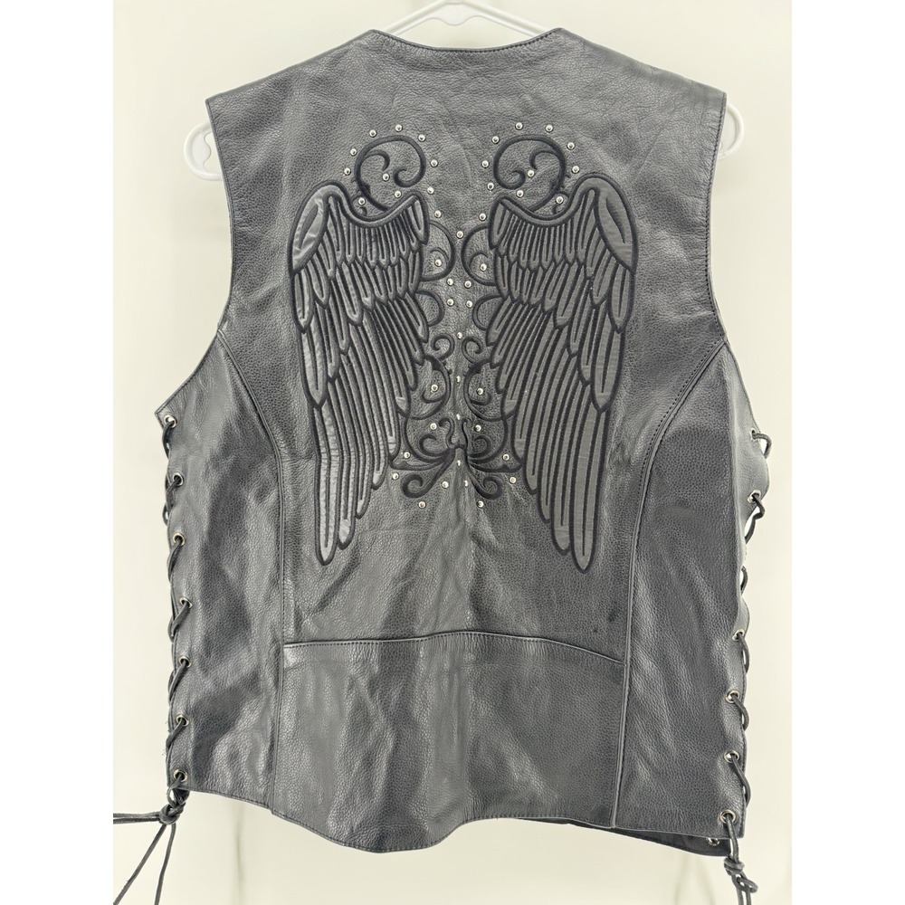 Motorcycle Vest Unik Premium Women's M Black Leather Vest Angels